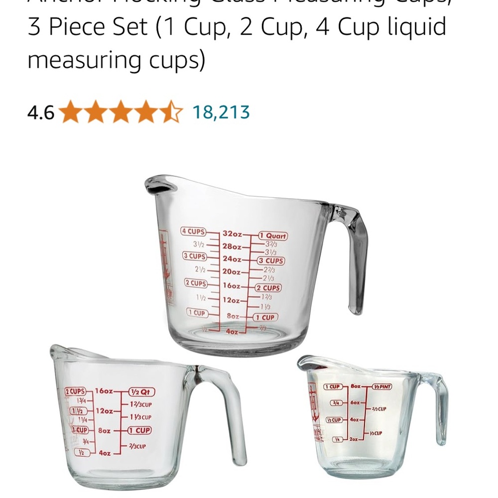Anchor Hocking 3 pc Glass Measuring Cup Set. NWOT.